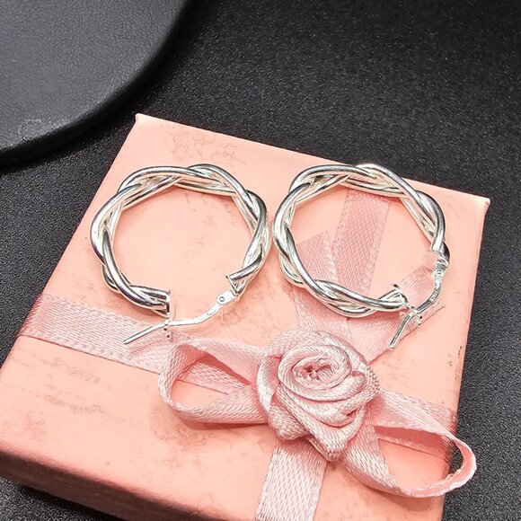 Sterling Silver 925 High Polished Weave Hoop Earrings Inner 21mm - Picture 5 of 10
